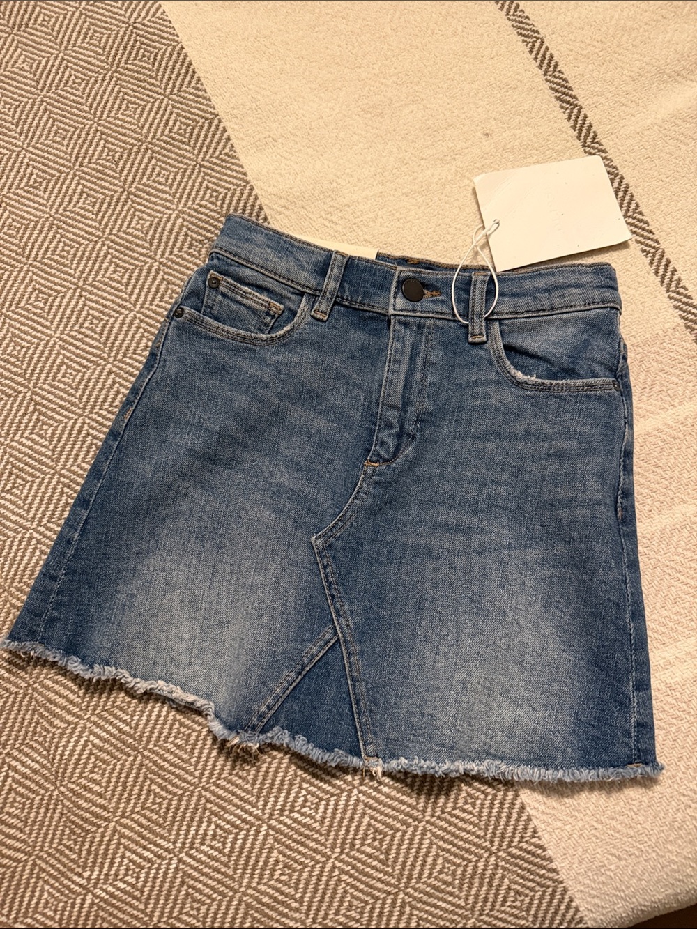 DL1961 Blue Denim Mini Skirt with Frayed Hem
